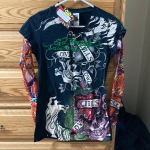 Ed Hardy Love Kills Slowly Vintage rhinestones and tattoo sleeves